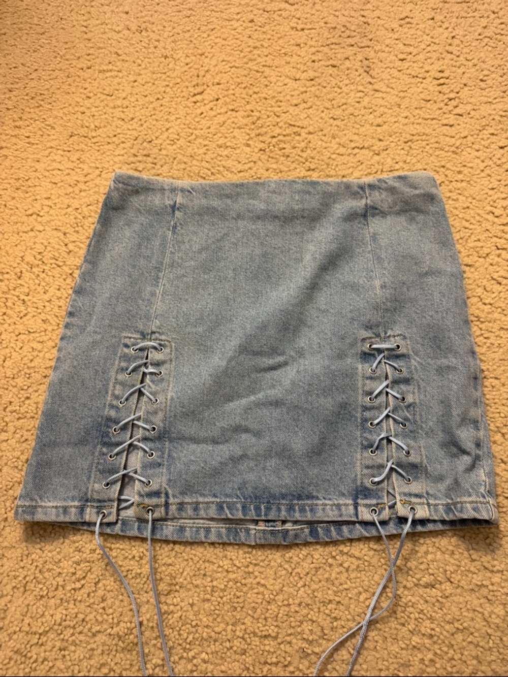 BDG Light Blue Denim Lace-Up Mini Skirt